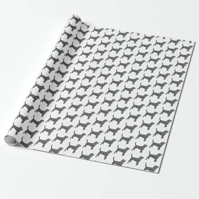 Beagle Hund Gult & Black Grid Line White Presentpapper (Utrullad)