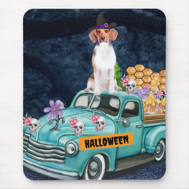 Beagle Hund Halloween Lastbil Skräcknatt  Musmatta (Framsidan)