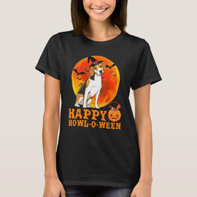 Beagle Hund Halloween Lycklig Howl O Ween T Shirt (Framsida)