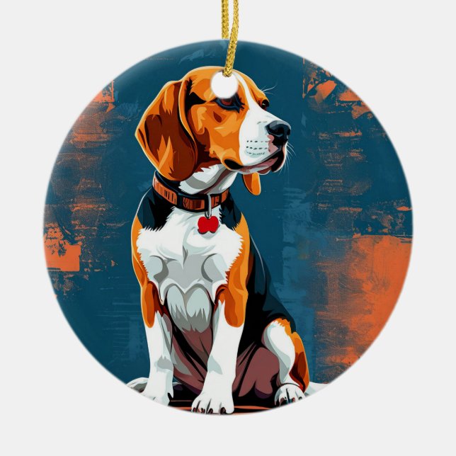 Beagle Hund i Abstrakt Bakgrund Julgransprydnad Keramik (Framsidan)