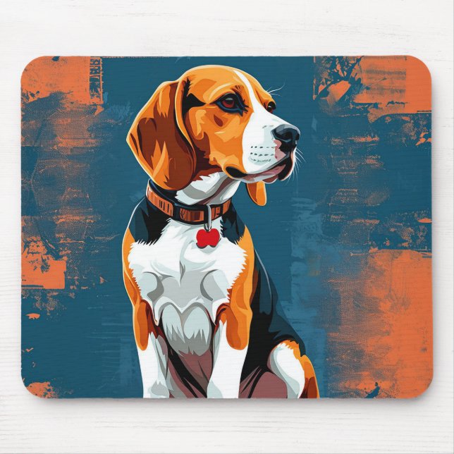 Beagle Hund i Abstrakt Bakgrund Musmatta (Framsidan)