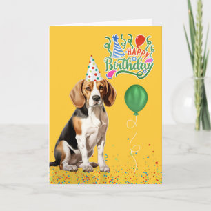 Beagle Hund i Party Hat på Gultens födelsedag Kort