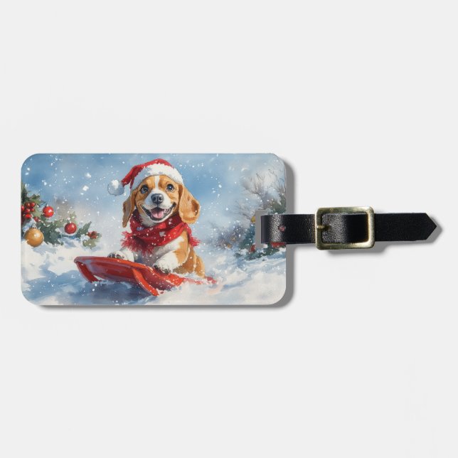 Beagle Hund i Släd Låt det Snöa Jul Bagagebricka (Horisontell Framsida)