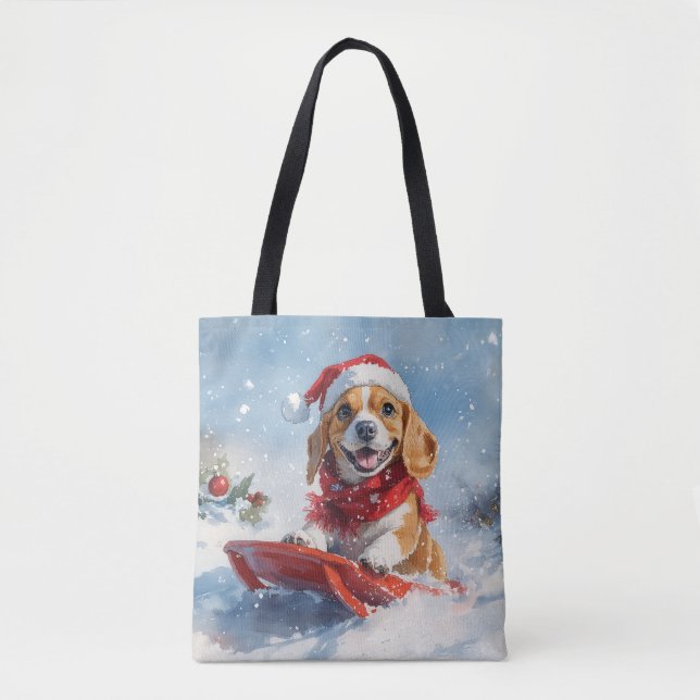 Beagle Hund i Släd Låt det Snöa Jul Tygkasse (Framsida)