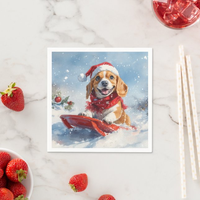 Beagle Hund i Släde Låt det Snöa Jul Pappersservett (Insitu)