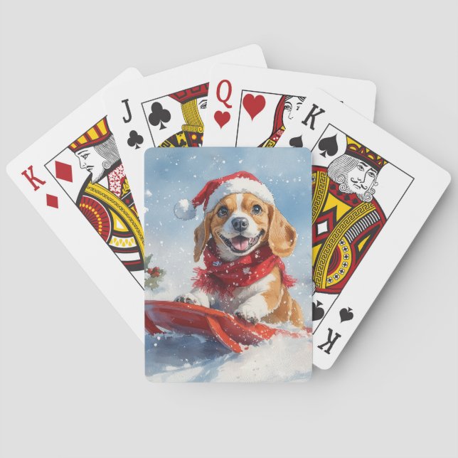 Beagle Hund i Sledge Låt det snöa jul Casinokort (Baksidan)