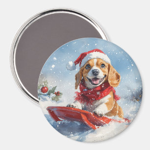 Beagle Hund i Sledge Låt det snöa jul Magnet