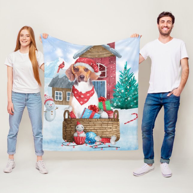 Beagle Hund i snö julhuset Hund House Fleecefilt (På plats)