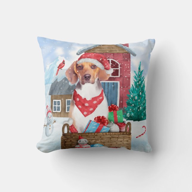 Beagle Hund i snö julhuset Hund House Kudde (Framsida)