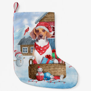 Beagle Hund i snö julhuset Hund House Liten Julstrumpa