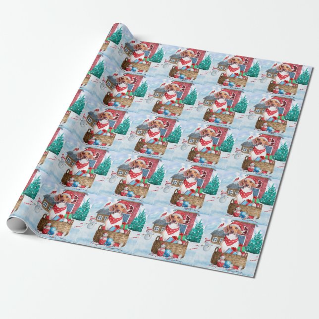 Beagle Hund i snö julhuset Hund House Presentpapper (Utrullad)
