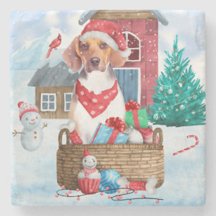 Beagle Hund i snö julhuset Hund House Stenunderlägg