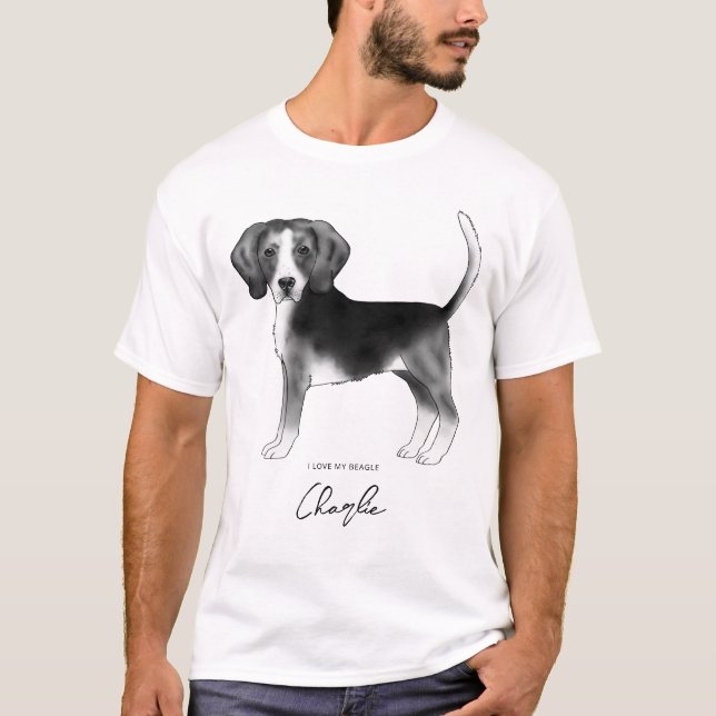 Beagle-Hund i svartvitt och Anpassningsbar T Shirt (Framsida)