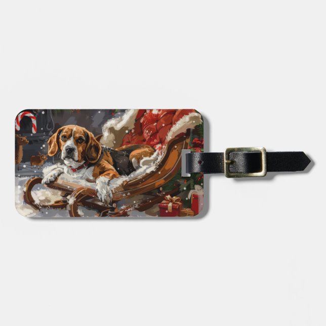 Beagle Hund jul Festive Bagagebricka (Horisontell Framsida)
