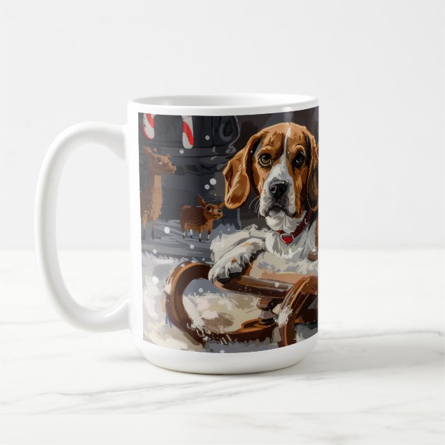 Beagle Hund jul Festive Kaffemugg (Vänster)