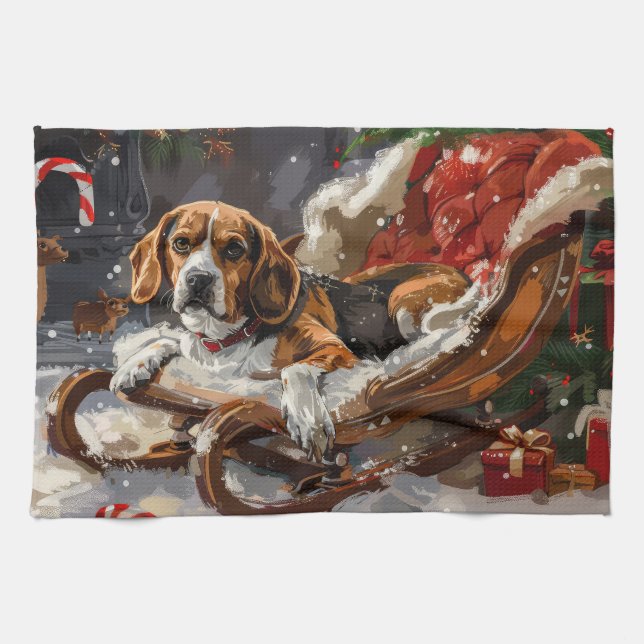 Beagle Hund jul Festive Kökshandduk (Horisontell)
