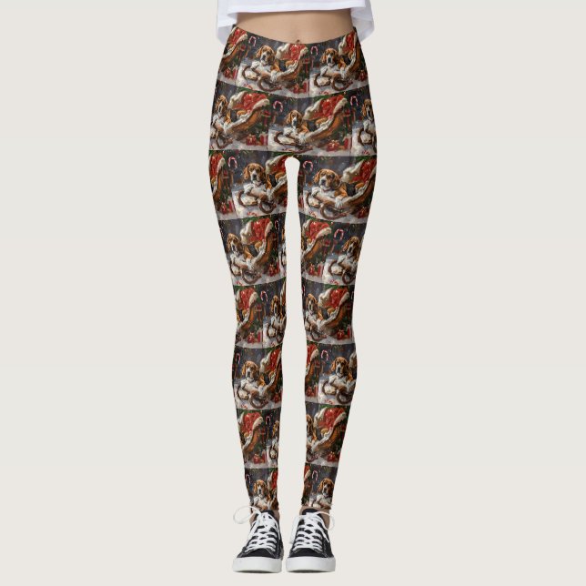 Beagle Hund jul Festive Leggings (Framsida)