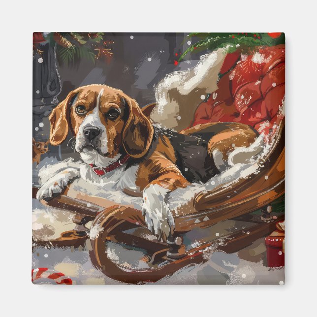 Beagle Hund jul Festive Magnet (Framsidan)