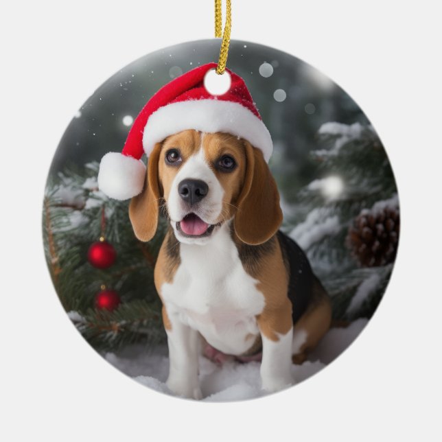 Beagle Hund jul Keepsaké Julgransprydnad Keramik (Framsidan)