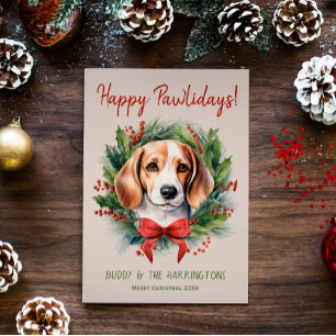 Beagle Hund jul Lycklig Pawlidays Howlidays Julkort