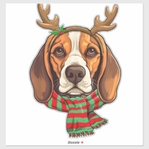 Beagle Hund jul Reindeer Santa Hat Funny Julafton Klistermärken