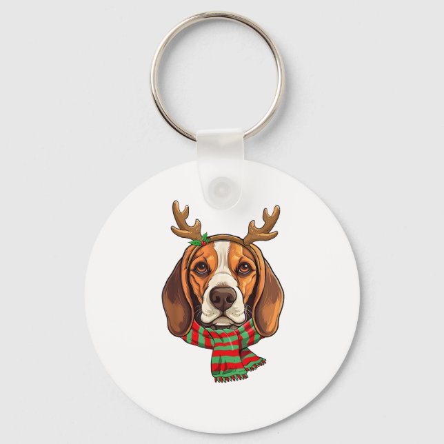 Beagle Hund jul Reindeer Santa Hat Funny Julafton Nyckelring (Framsida)