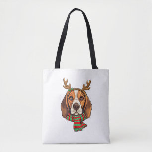 Beagle Hund jul Reindeer Santa Hat Funny Julafton Tygkasse