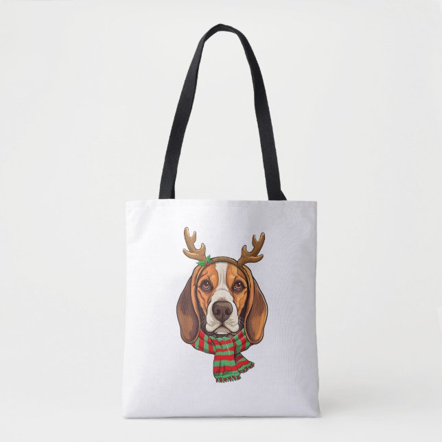 Beagle Hund jul Reindeer Santa Hat Funny Julafton Tygkasse (Framsida)