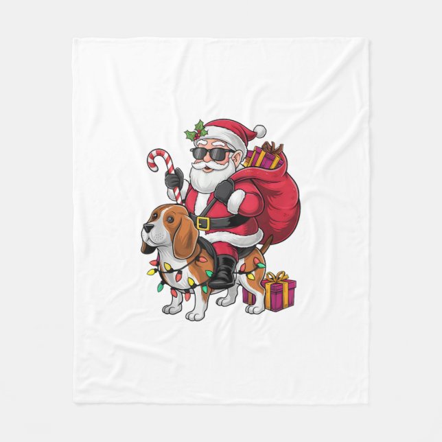 Beagle Hund Julafton Lighting Santa Riding Beagle  Fleecefilt (Framsidan)