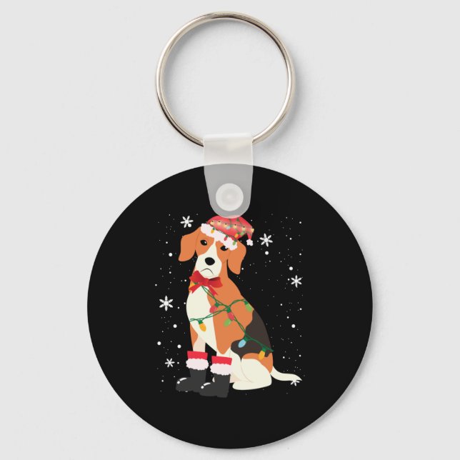 Beagle Hund Julgran Julafton Mamma Pappa, gåvor Nyckelring (Framsida)