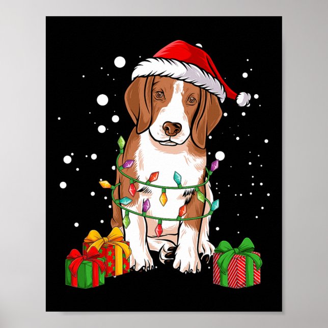 Beagle Hund Julgran Ljus Santa Hund Julafton Gi Poster (Framsidan)
