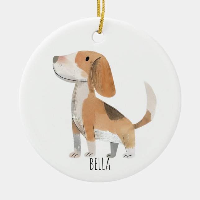 Beagle Hund Julgransprydnad Keramik (Framsidan)