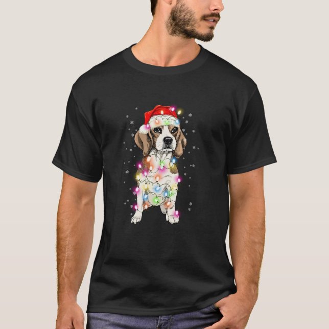 Beagle Hund Jultomten Hat Julafton jul T Shirt (Framsida)