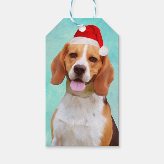 Beagle Hund jultomten Hat Porträtt Presentetikett (Framsidan)