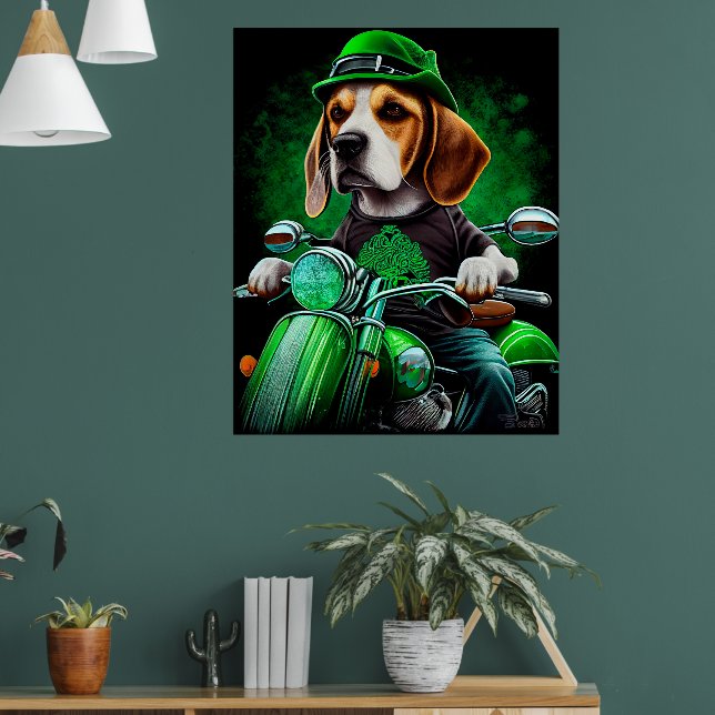Beagle hund kör cykel St. Patricks dag Poster (Vardagsrum 1)