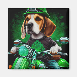 Beagle hund kör cykel St. Patrick's Day Magnet