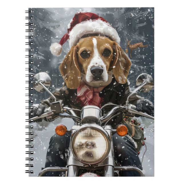 Beagle Hund Kör Motorcykel Jul Anteckningsbok (Framsidan)