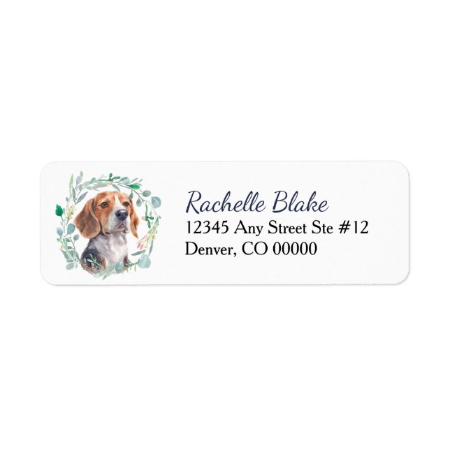 Beagle Hund Krans Returadress Etikett (Framsidan)