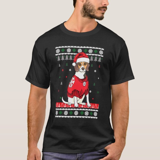 Beagle Hund Light jul Wearing Santa Hat Träd T Shirt (Framsida)