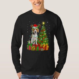 Beagle Hund Lighting Julafton Träd Santa Hat Beagl T Shirt