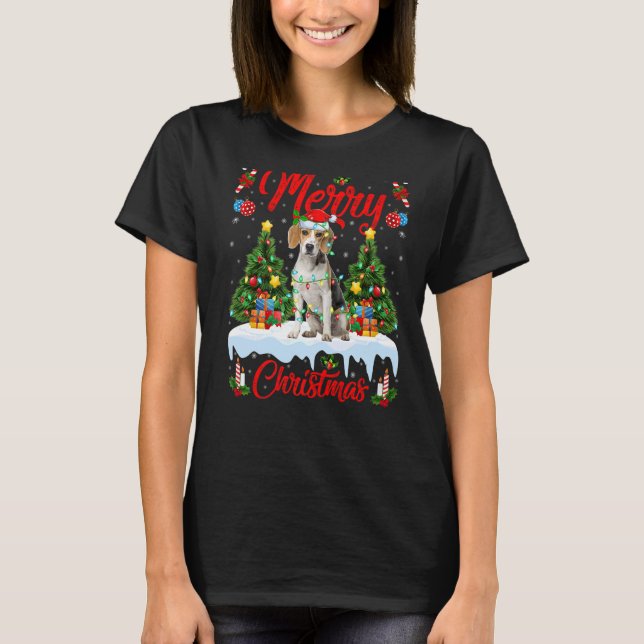 Beagle Hund Ljus Julafton Träd Santa Beagle jul i  T Shirt (Framsida)