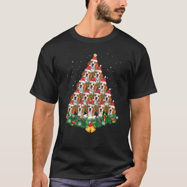 Beagle Hund Ljus Santa Hat Graphic T Shirt (Framsida)