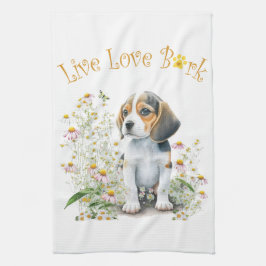 Beagle Hund Mamma Blommig Kökshandduk