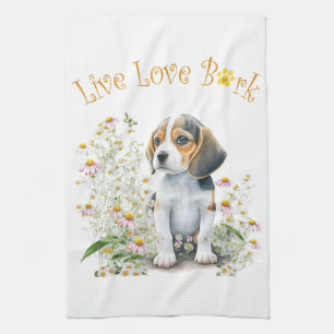 Beagle Hund Mamma Blommig Kökshandduk
