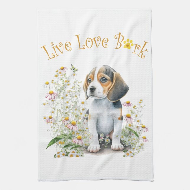 Beagle Hund Mamma Blommig Kökshandduk (Vertikal)