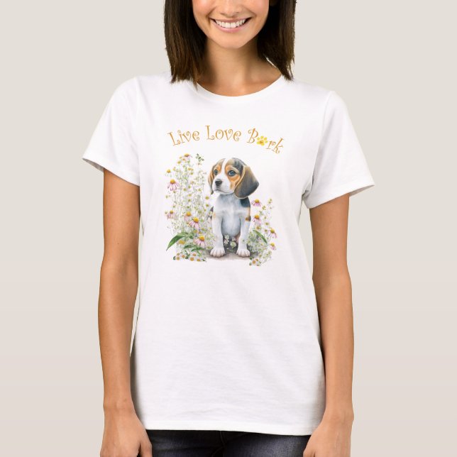 Beagle Hund Mamma Blommig T Shirt (Framsida)
