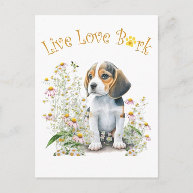 Beagle Hund Mamma Blommig Vykort (Framsida)