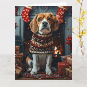 Beagle Hund Med Julpresenter Öppen Spis Kort