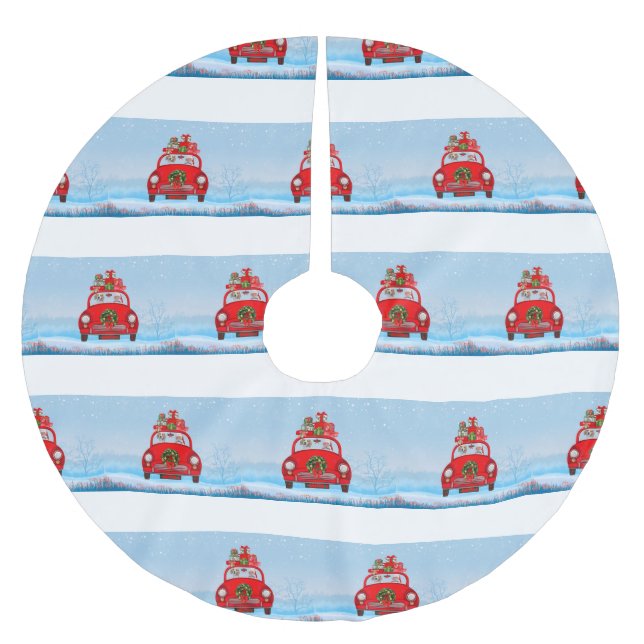 Beagle Hund med Jultomten Julgransmatta Borstad Polyester (Framsidan)