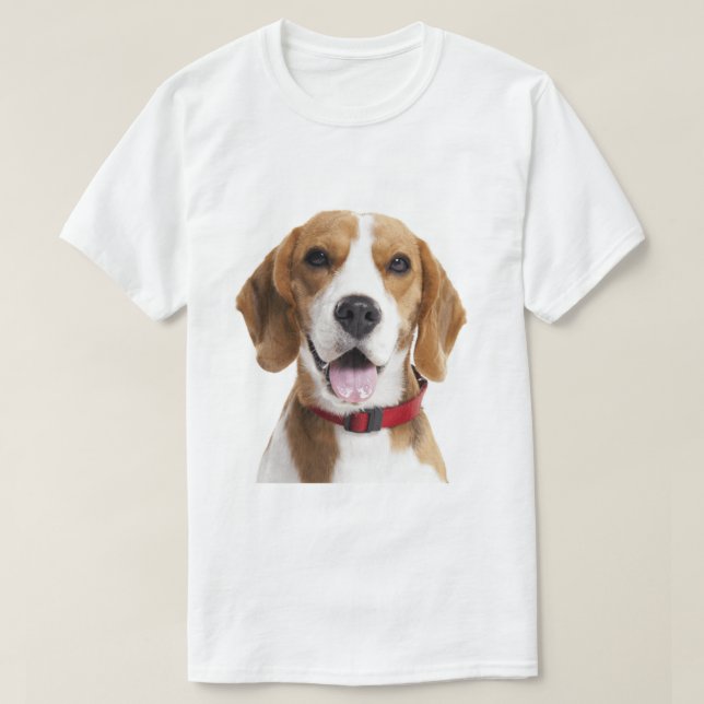 Beagle Hund med Röd Halsband T Shirt (Design framsida)